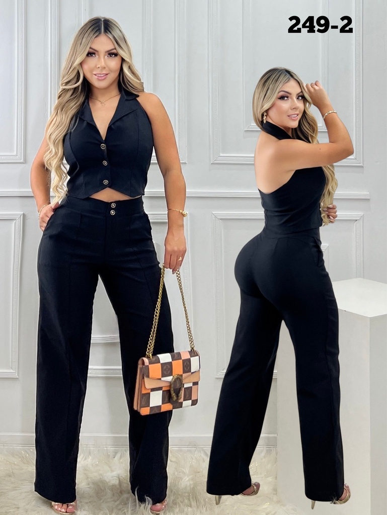 [3772492S] Conjunto de 2 Piezas Top y Pantalón Ancho Azul Marino para Mujer 249-2 (S)