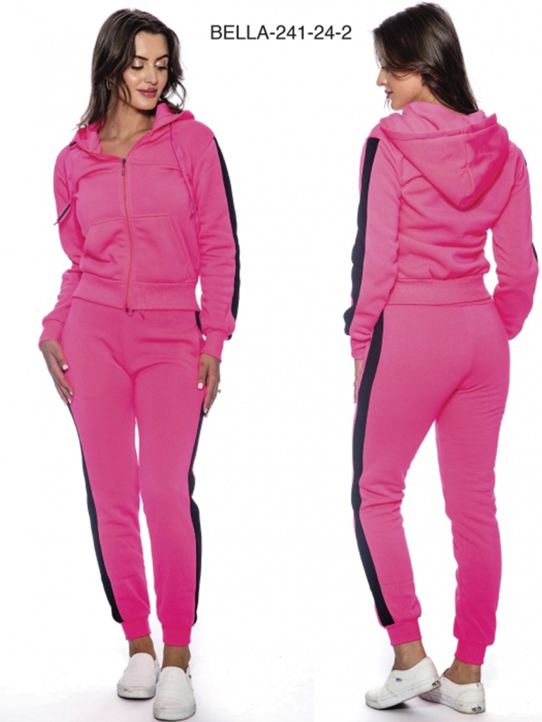 [200BELLA241242XXL] Women's Pink & Black Zip Hoodie & Side Stripe Joggers Activewear Set Bella-241-24-2