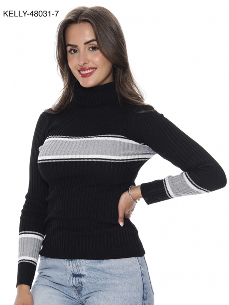 Suéter Rayas Cuello Alto Rayas Negro para Mujer Kelly 4803