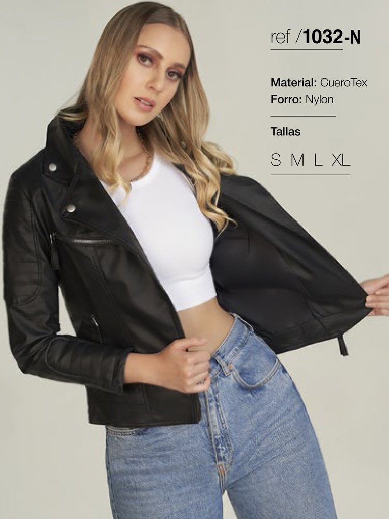 Chaqueta Biker de Cuero Sintético Negro para Mujer 1032-N