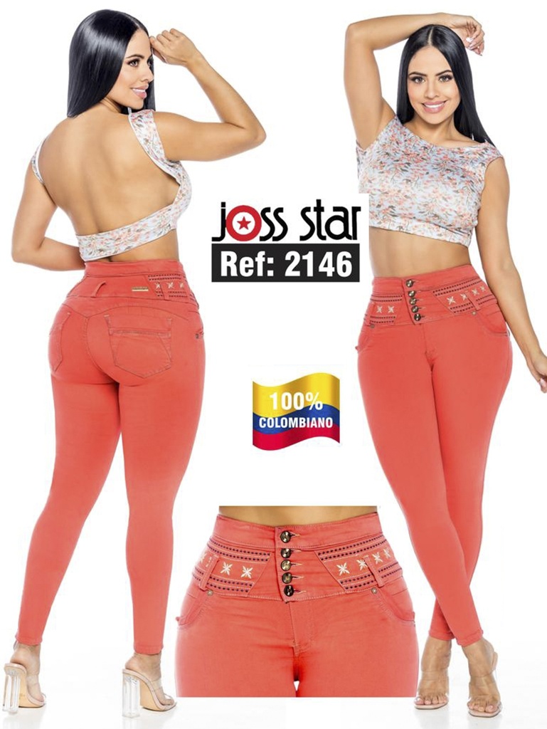 Jeans Levantacola Ajustados Naranja Coral para Mujer 2146