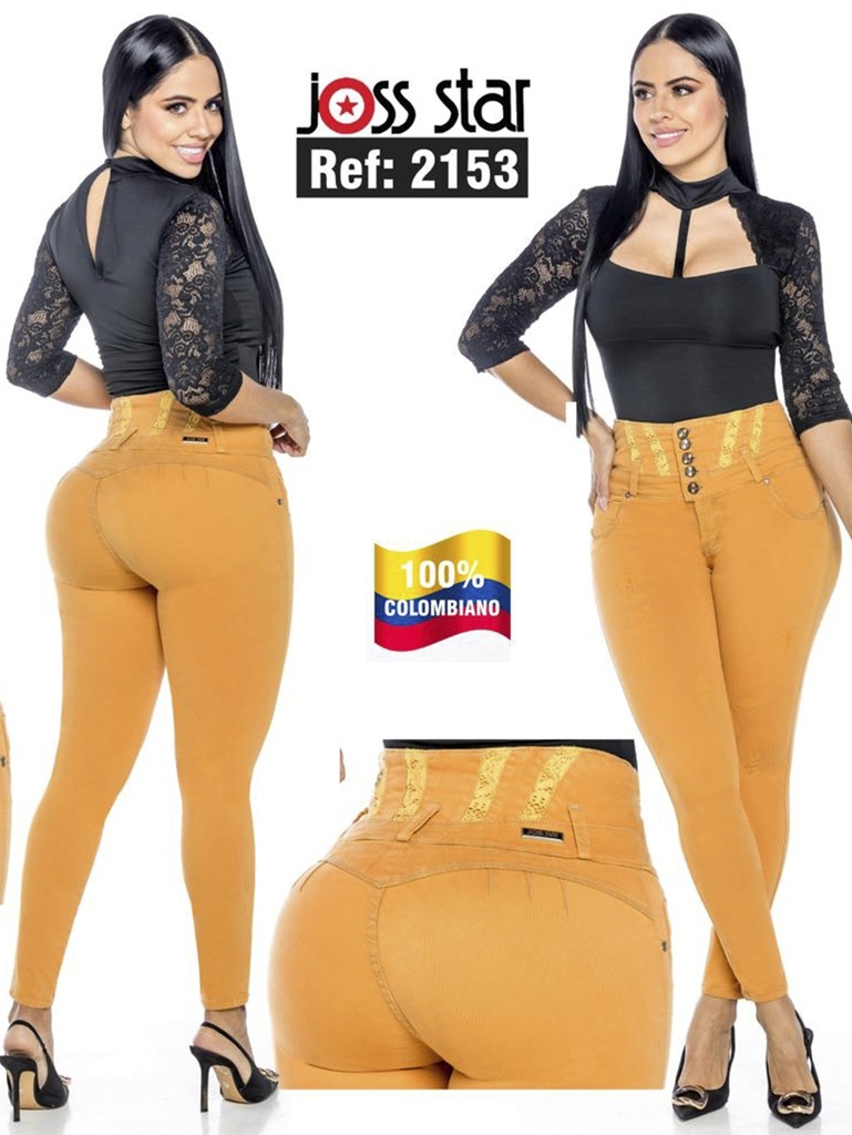 Jeans Levantacola Ajustados Mostaza para Mujer 2153