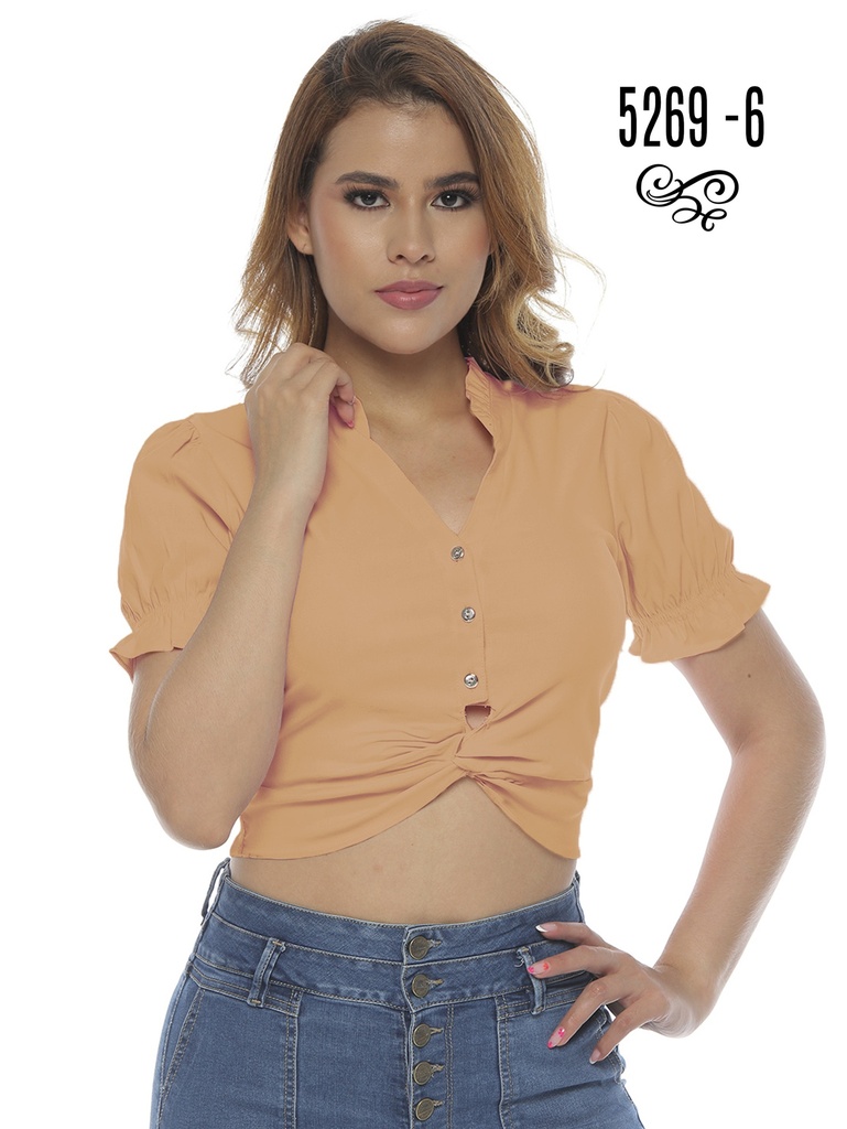 Blusa Abotonada Manga Corta Durazno para Mujer 5269-6