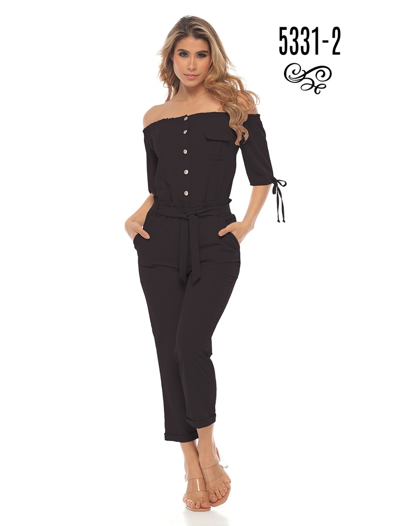 [24653312L] Women's Black Off Shoulder Cropped Leg Jumpsuit 5331-2