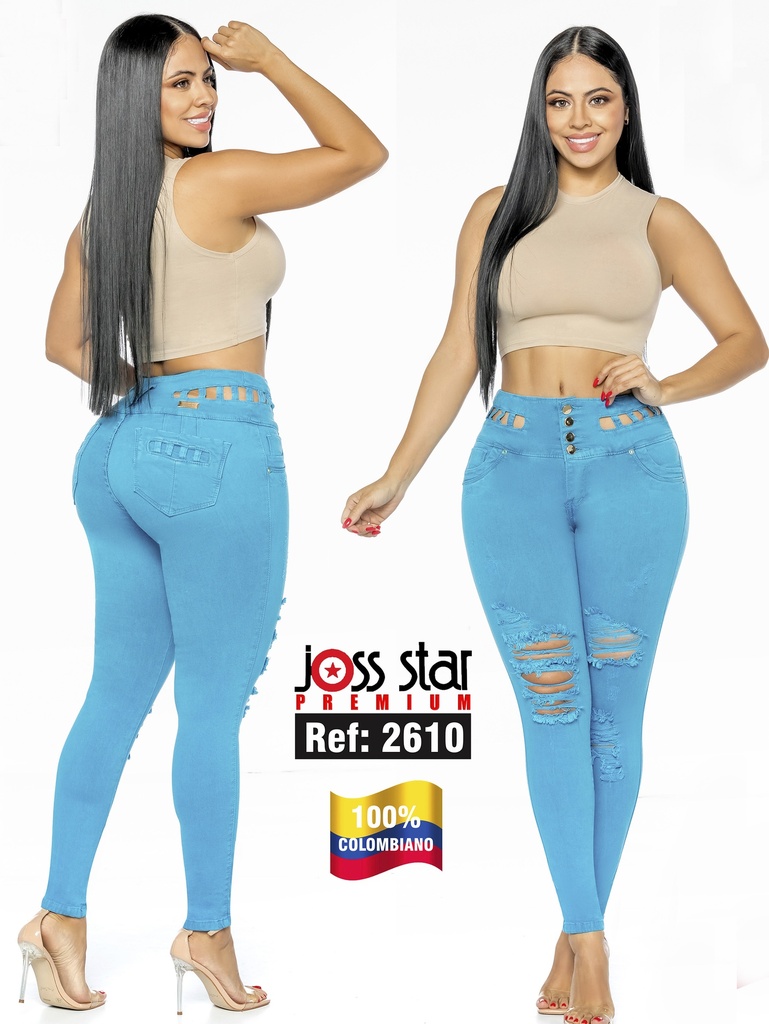 Jeans Levantacola Rotos Ajustados Azul Cielo para Mujer 2610