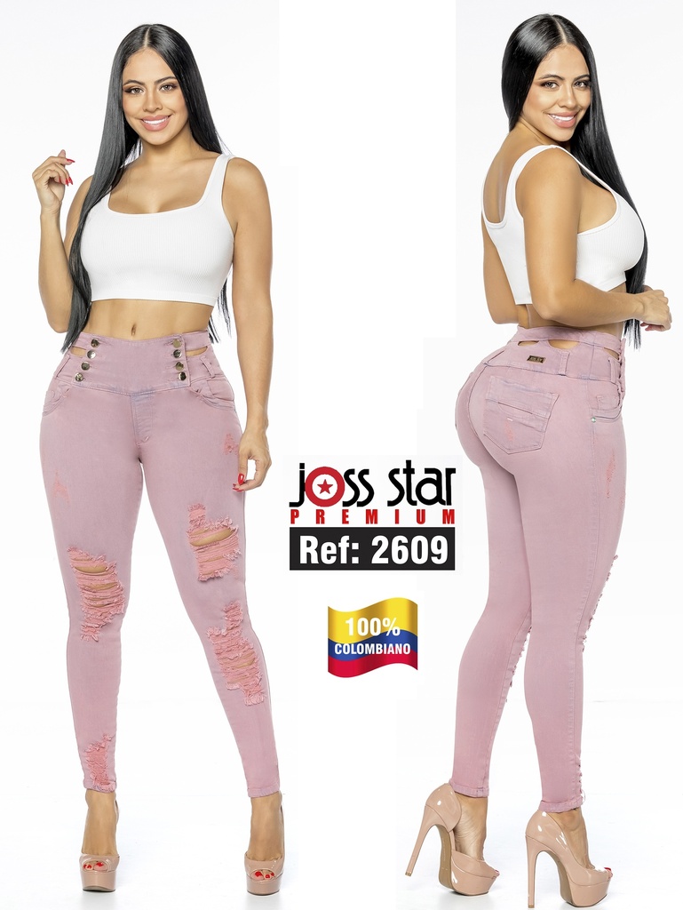 Jeans Levantacola Rotos Ajustados Rosa Empolvado para Mujer 2609