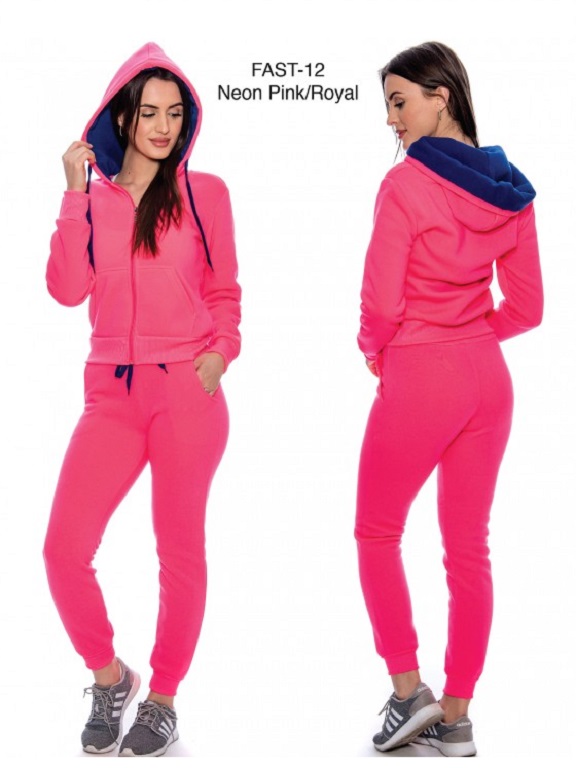 Conjunto Deportivo Sudadera con Capucha y Jogger Rosa Neón y Azul Rey para Mujer Fast-12 Neon Pink