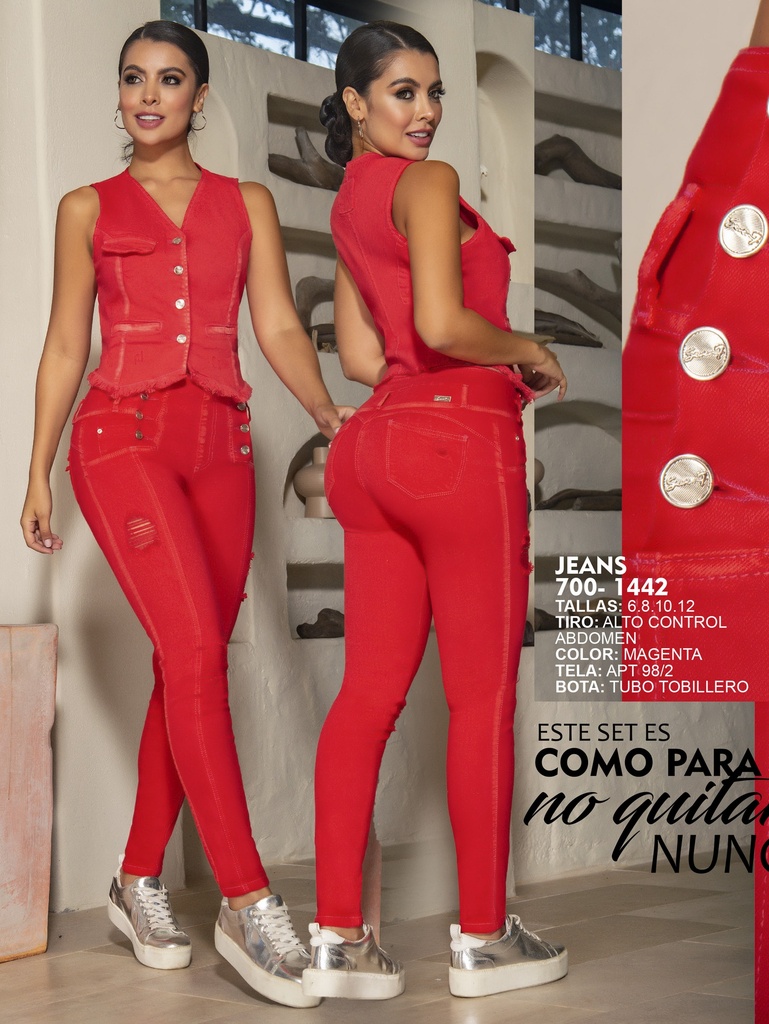 Conjunto de 2 Piezas Chaleco y Pantalón Ajustado Rojo para Mujer 1442