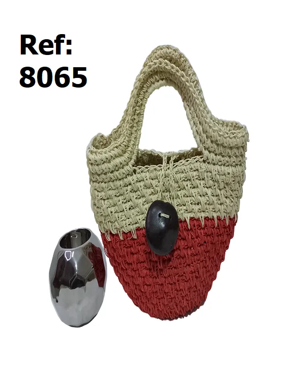 Bolso Tejido Canasta de Mano Rojo y Natural para Mujer 8065