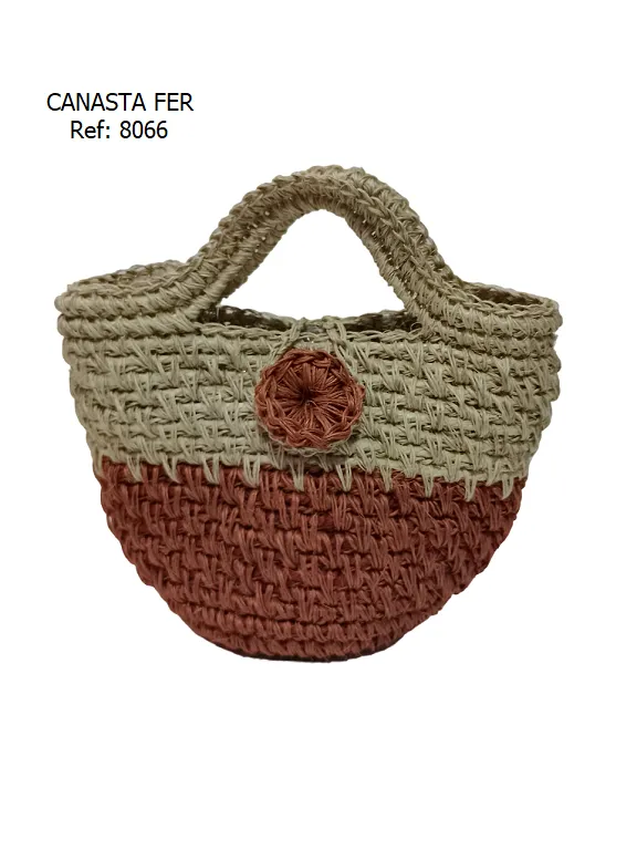 [3668066] Women's Terracotta & Natural Basket Handbag Handwoven Bag 8066