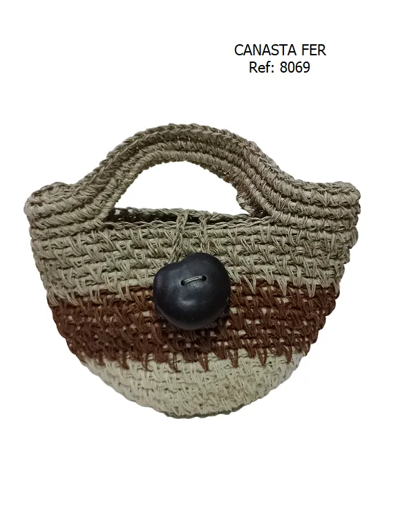 Bolso Tejido Canasta de Mano Beige y Café para Mujer 8069