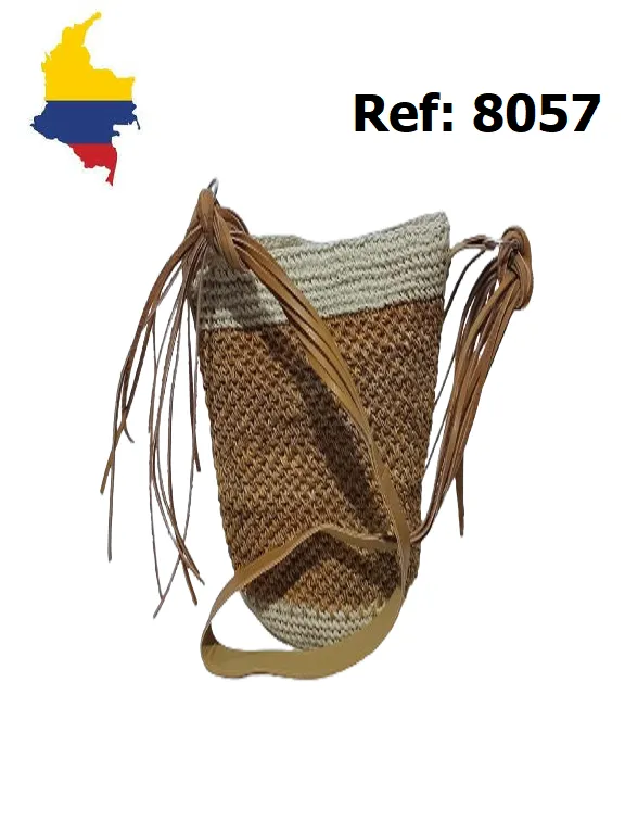 [3668057] Bolso Tejido Cruzado con Flecos Café para Mujer 8057
