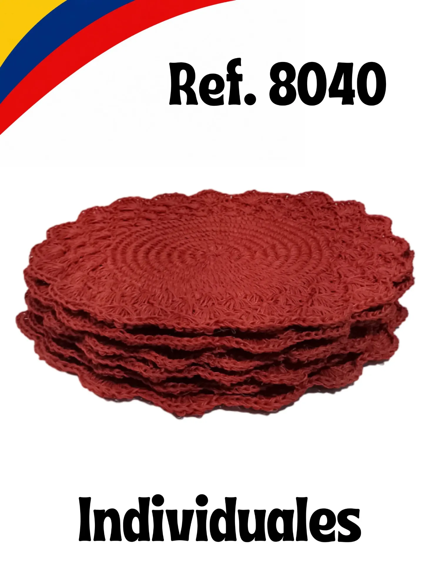 Individuales Tejidos Rojo Redondos para Mujer 8040