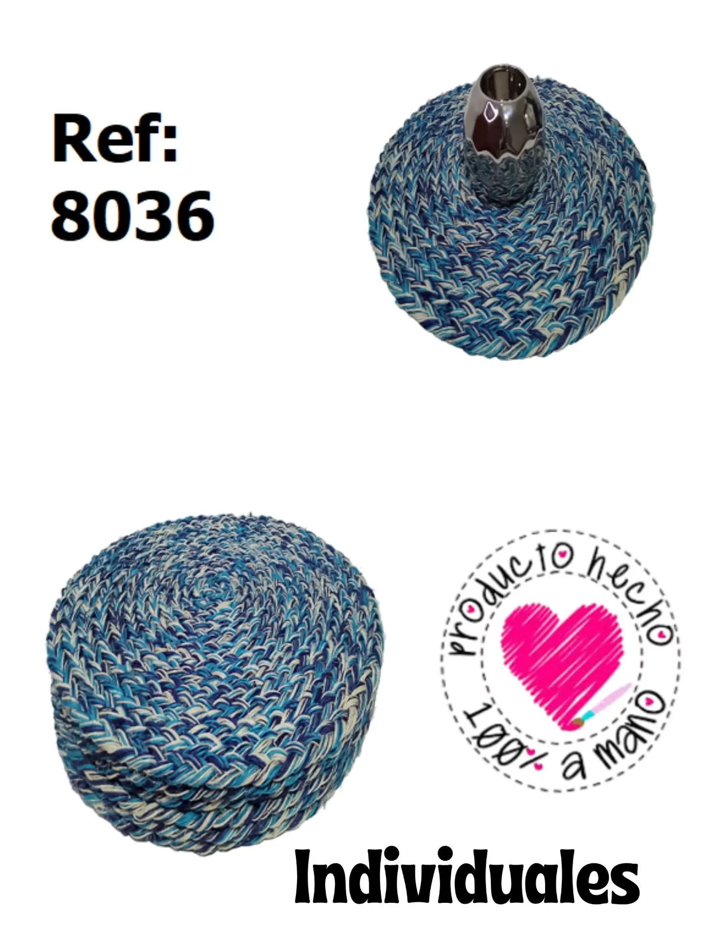 Individuales Tejidos Azul y Blanco Redondos para Mujer 8036