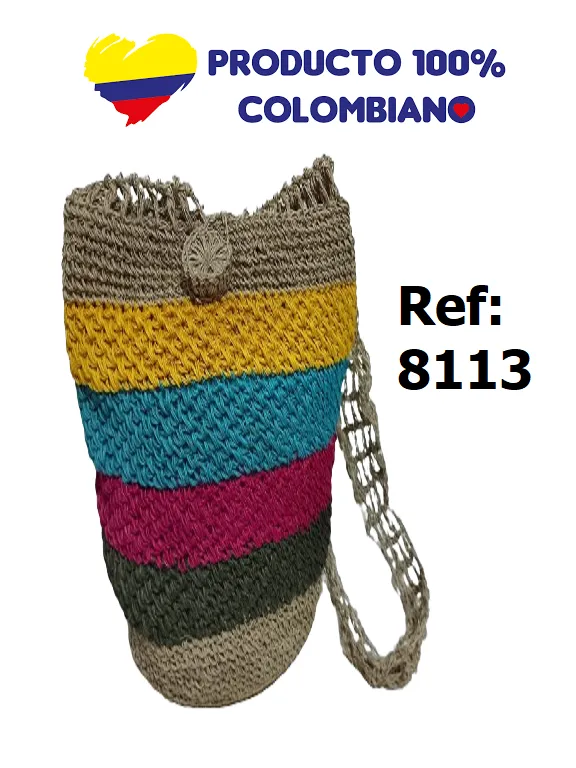 Bolso Tejido Mochila Tejida Cruzada Turquesa y Amarillo Rayado para Mujer 8113