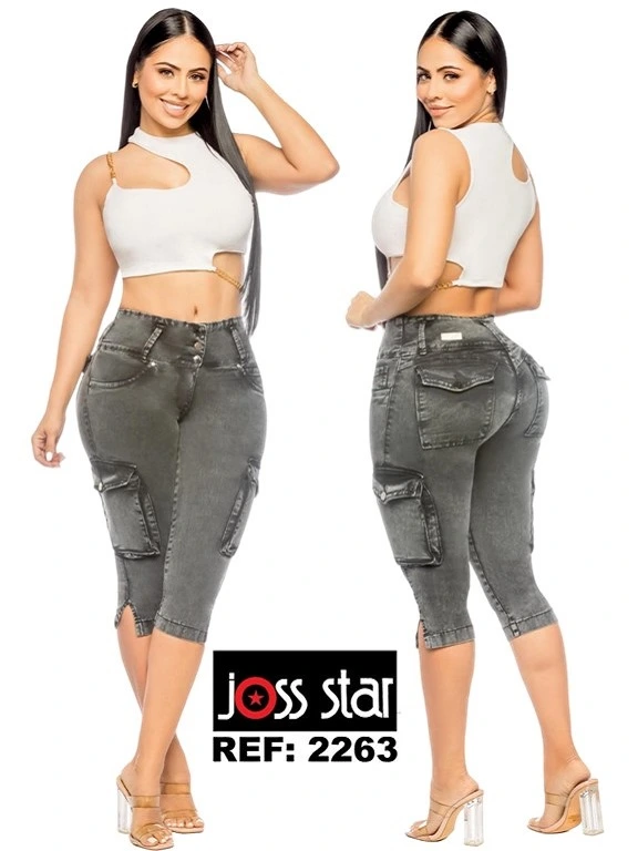 [109226301] Women's Olive Gray Cargo Butt Lift Capri Jeans 2263