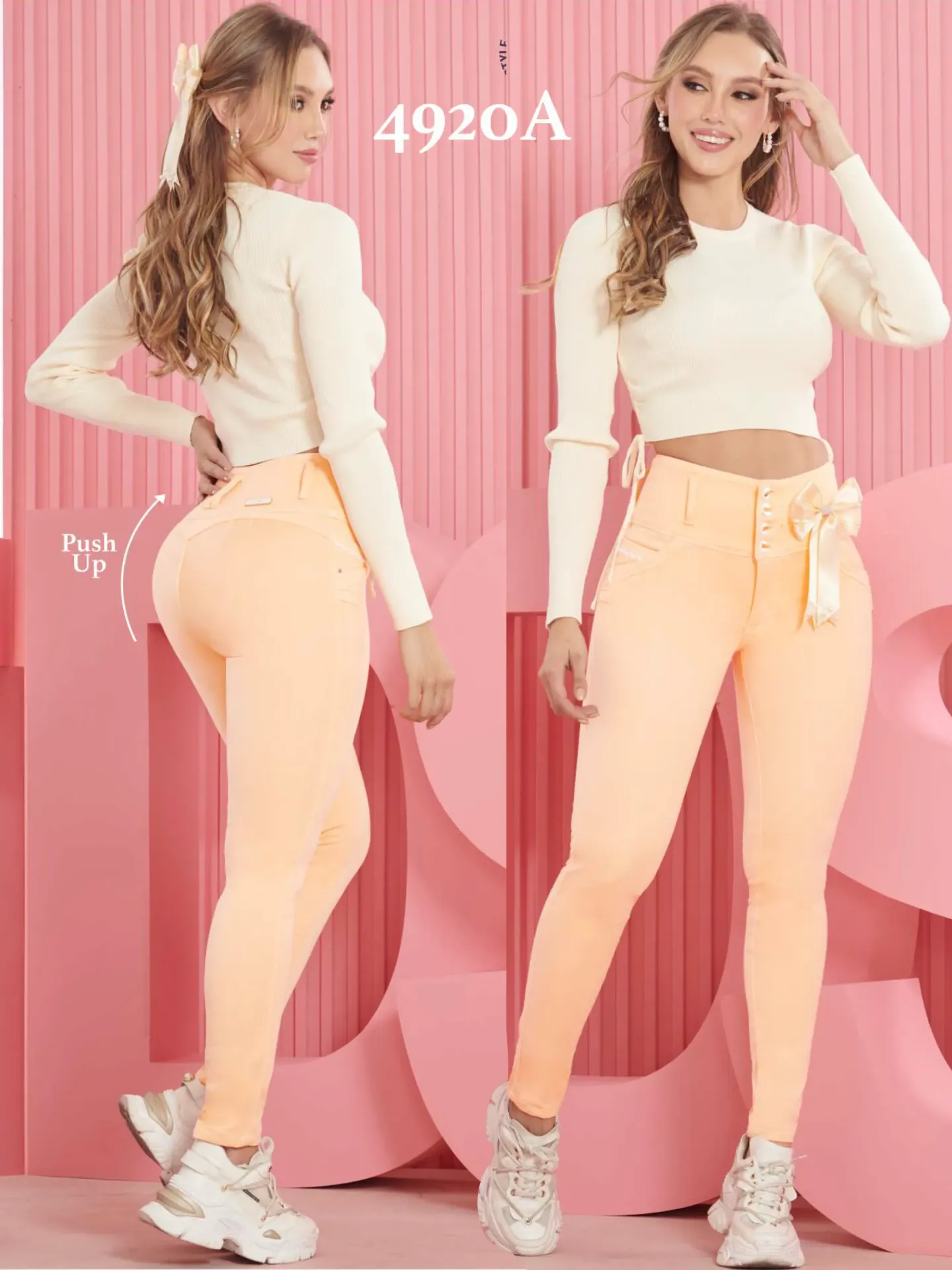 Jeans Levantacola Ajustados Durazno para Mujer 4920A