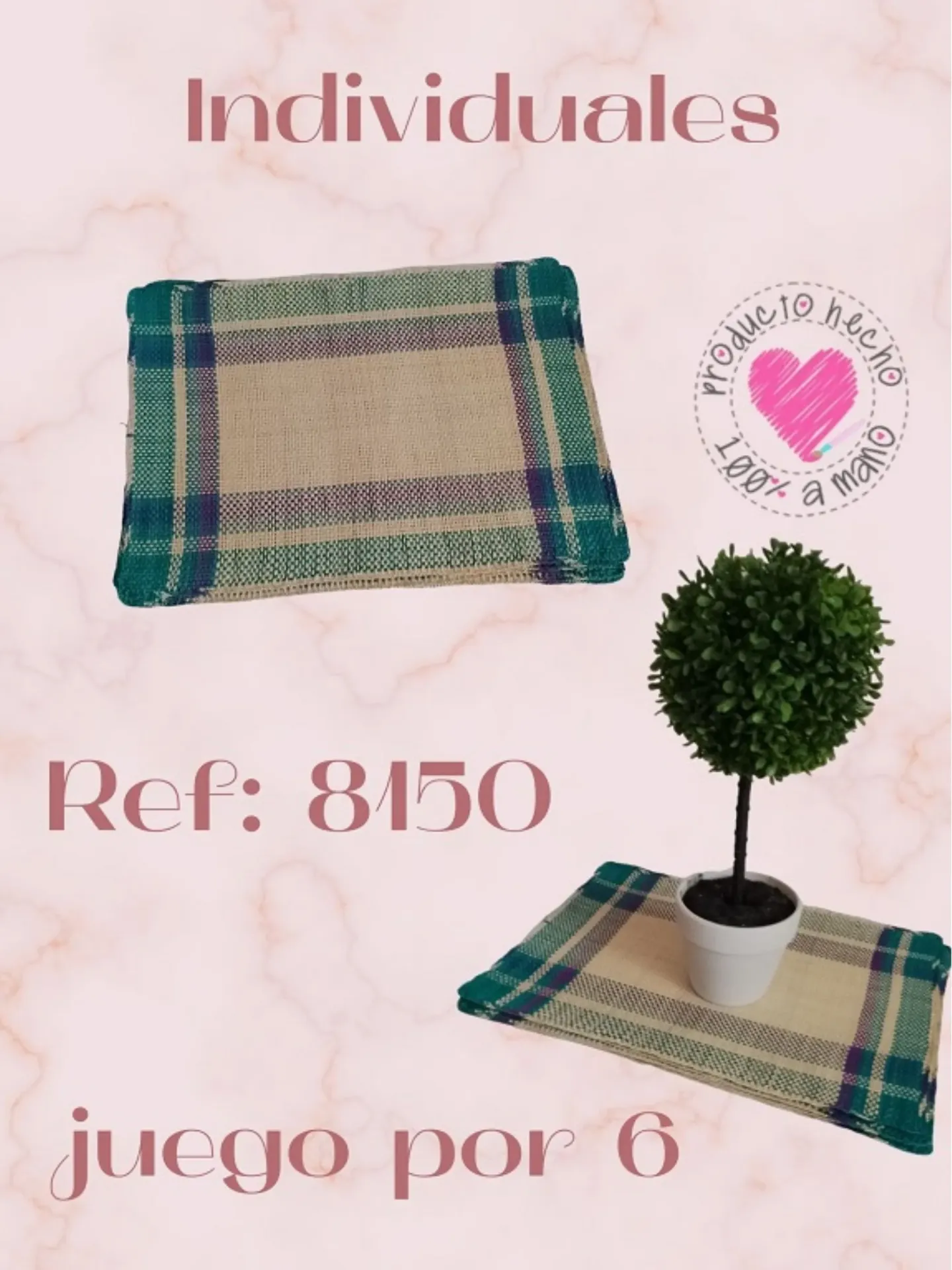[3668150] Individuales Tejidos Cuadros Verde Azulado para Mujer 8150