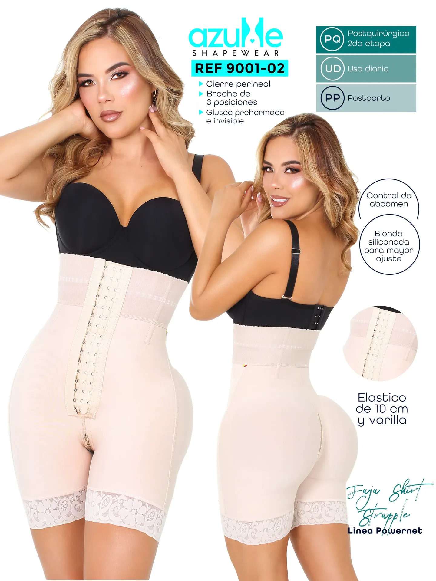 [3719001S02] FAJA SHORT STRAPPLE CON ELASTICO DE 10 CM BROCHE DE 3 POSICIONES