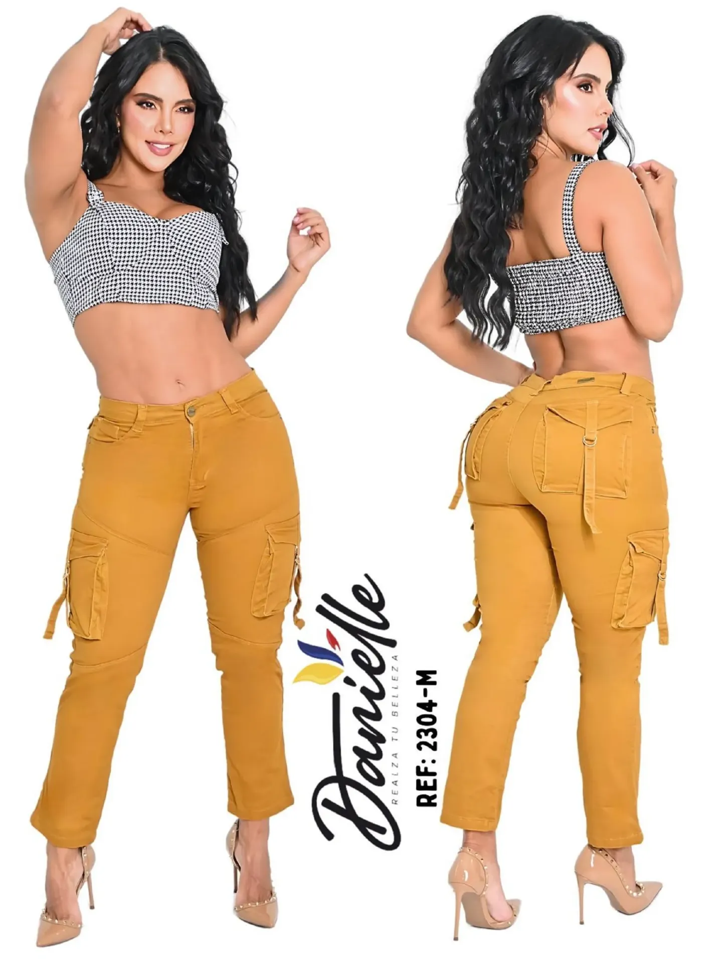 [1092304M13] Women's Mustard Cargo Ankle Pants 1203-M