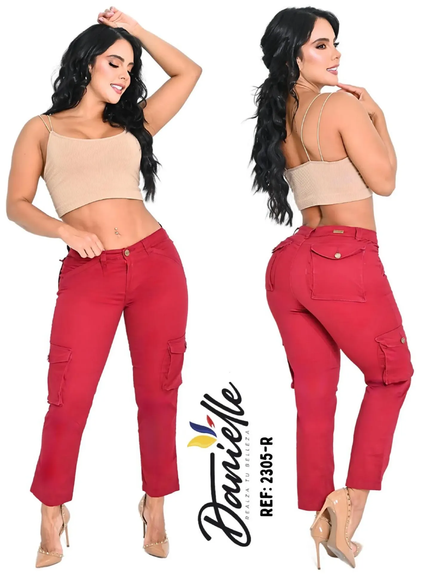 Pantalón Cargo Tobilleros Rojo para Mujer 1203-G