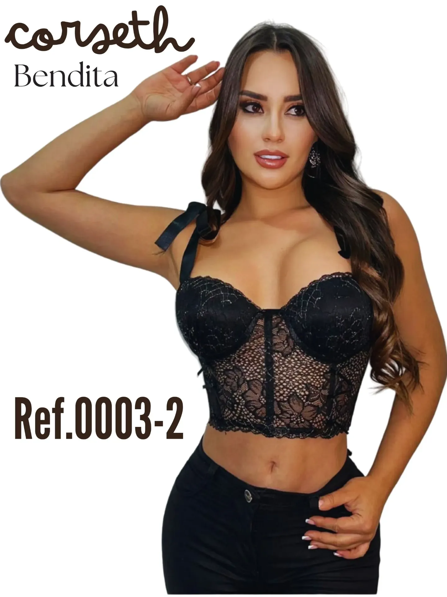 Crop Top Estilo Corsé de Encaje Negro para Mujer 0003-2