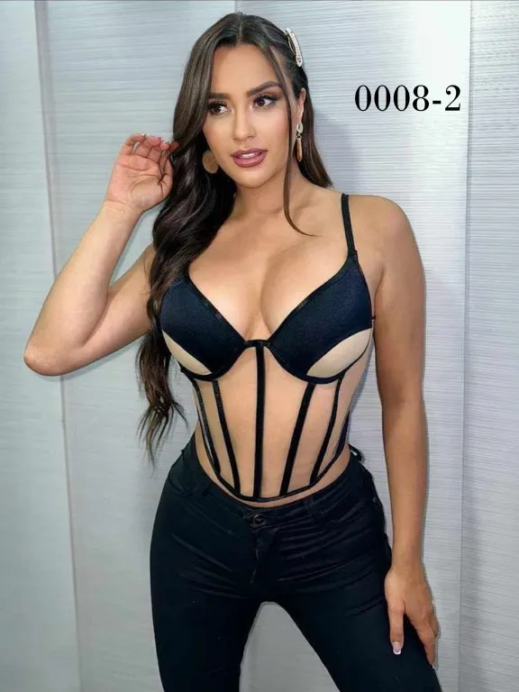 Crop Top Estilo Corsé con Varillas Azul Marino para Mujer 0008-2