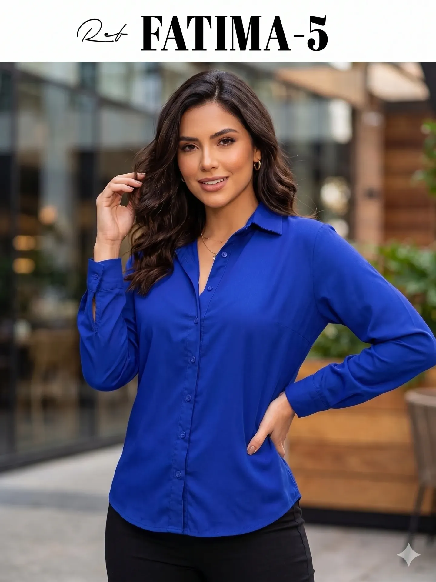 Women's Royal Blue Button-Up Shirt Blouse Fatima-5