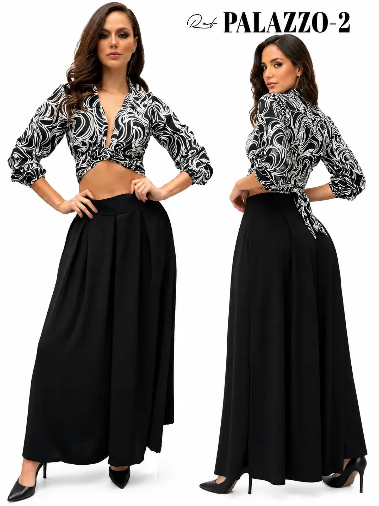 [372PALAZZO2L] Pantalón Palazzo Pierna Ancha Negro para Mujer Palazzo 2