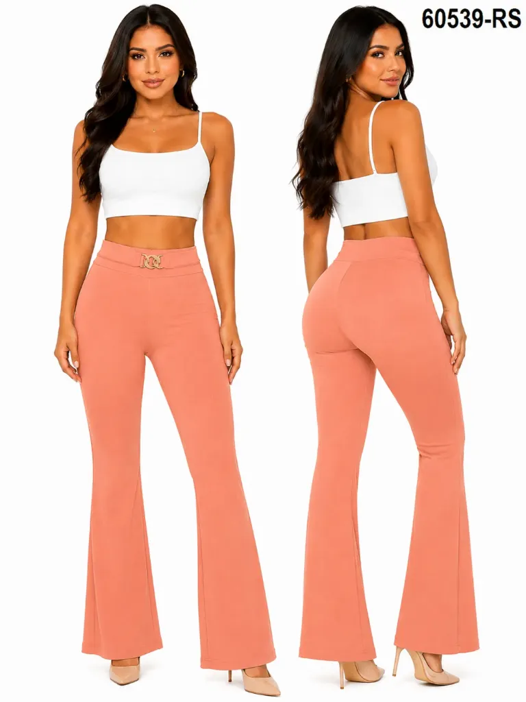 [24860539RSL] Pantalón Acampanados Tiro Alto Coral para Mujer 60539-RS