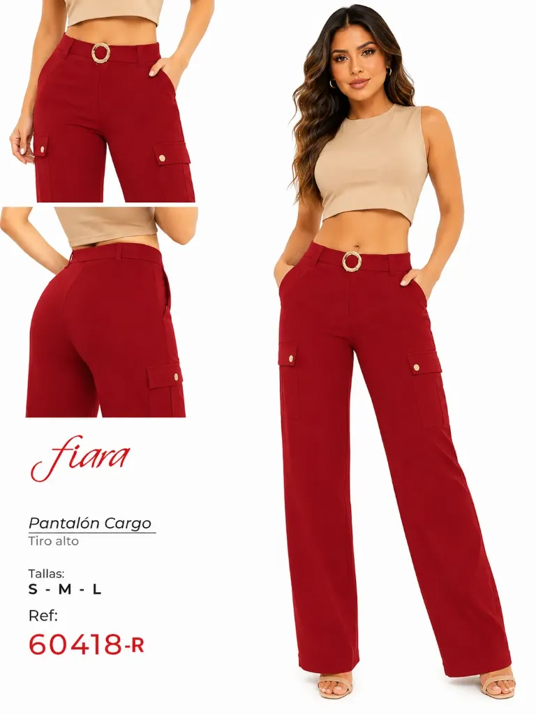 [24860418RS] Women's Red Cargo Wide Leg Pants 60418-RS