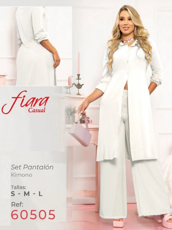 Conjunto de 2 Piezas Chaleco Largo y Pantalón Ancho Blanco para Mujer 60505