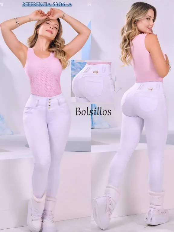 Jeans Levantacola Ajustados Blanco para Mujer 2885306A01