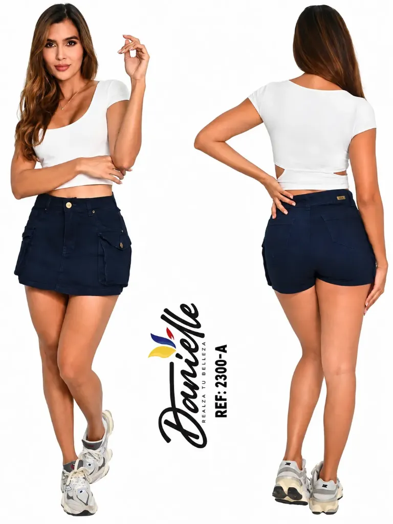 Falda Short Bolsillos Cargo Azul Marino para Mujer 3300-A