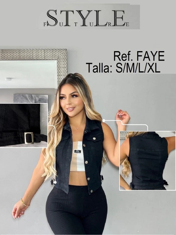 Women's Black Denim Button-Up Vest Faye