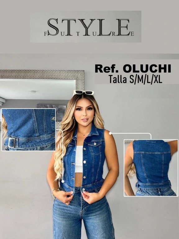 [321OLUCHIS] Chaleco Con Botones Mezclilla Oscura para Mujer Oluchi