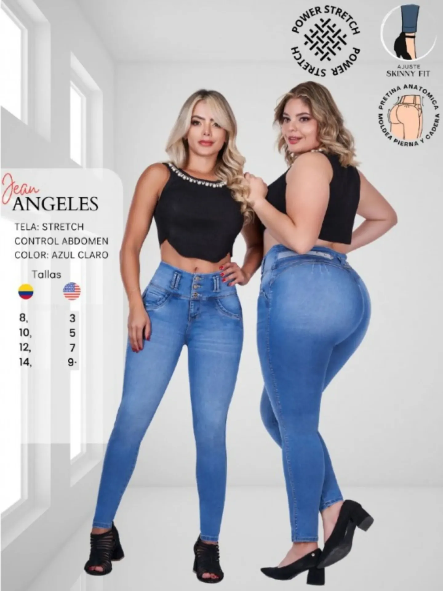 Jeans Levantacola Ajustados Lavado Medio para Mujer ANGELES