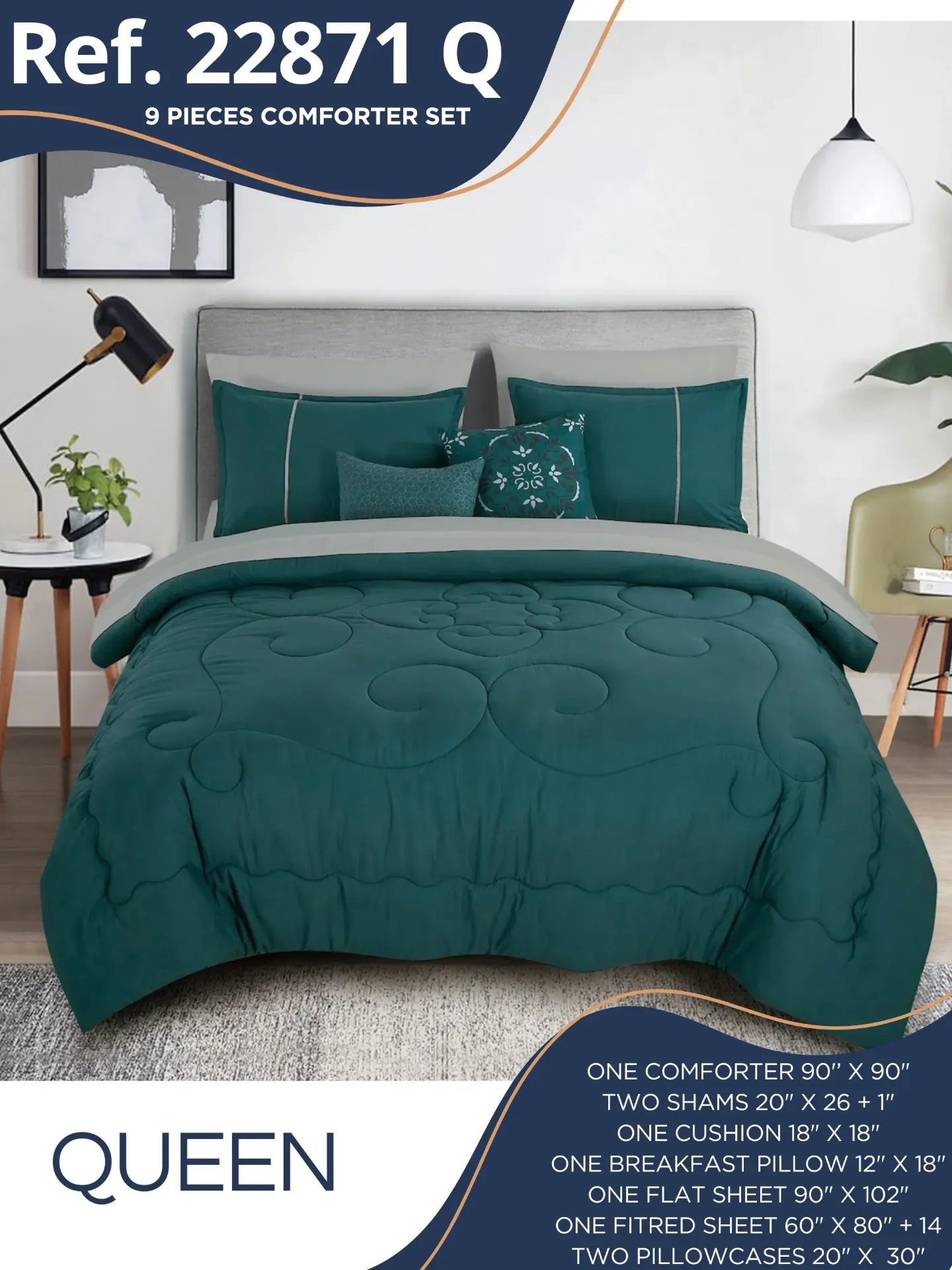 Women's Emerald Green Queen 6-Piece Comforter Set 22871Q