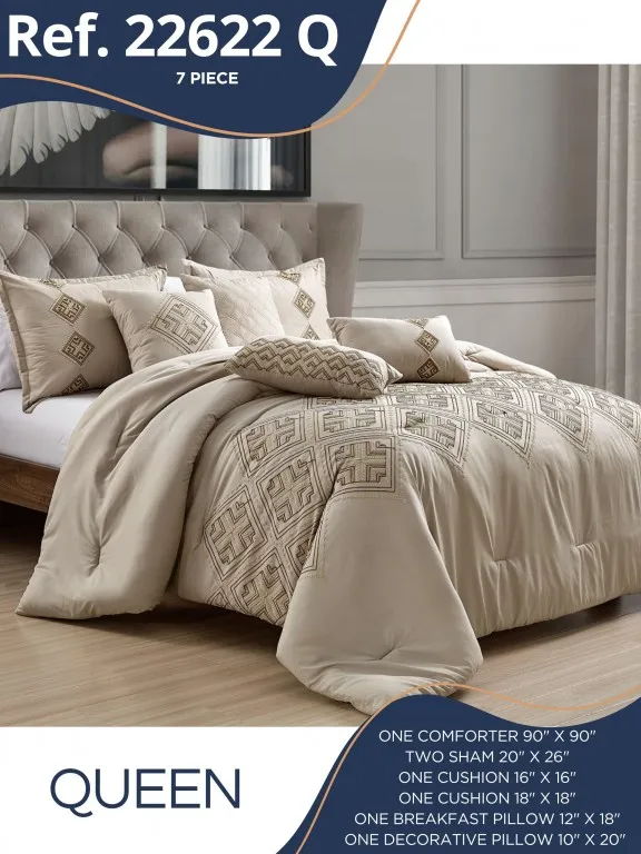 Women's Beige Embroidered Queen 7-Piece Comforter Set 22622Q
