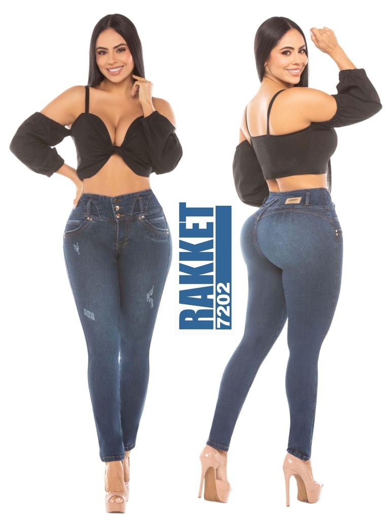 Jeans Levantacola Ajustados Azul Oscuro para Mujer 7202