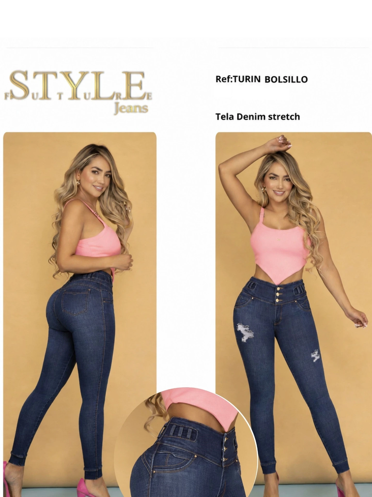 Jeans Levantacola Rotos Ajustados Azul Marino Oscuro para Mujer Turin B