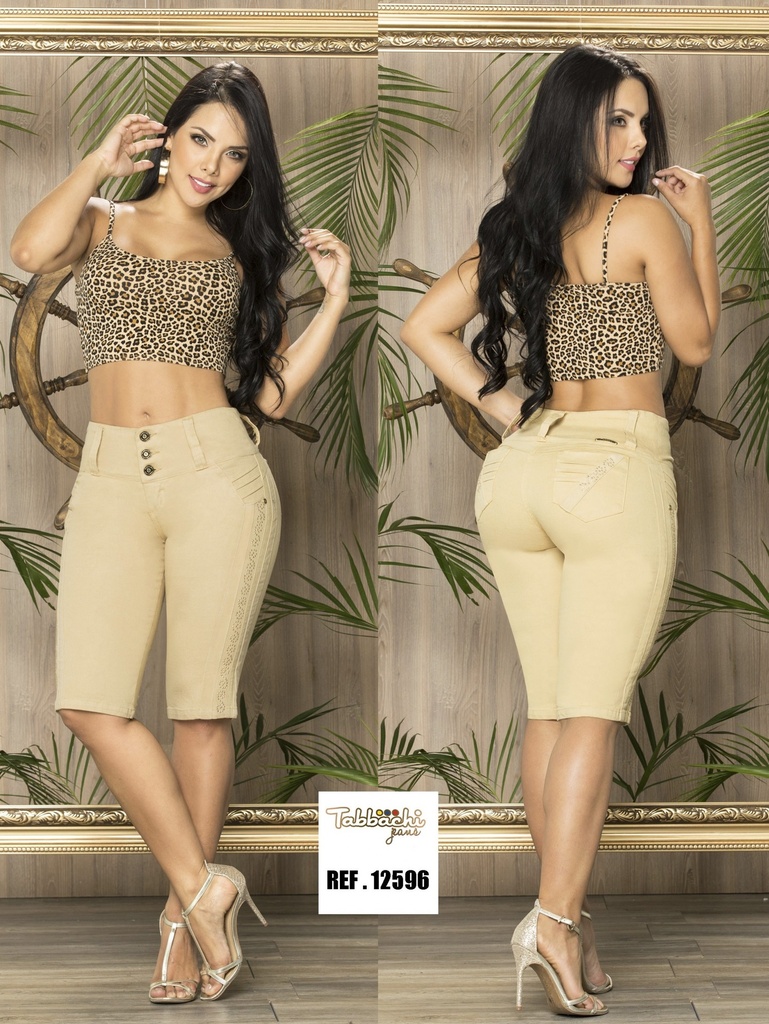 [00010112596T01] Short Bermuda Elástica Beige Caqui para Mujer 12596T (1)
