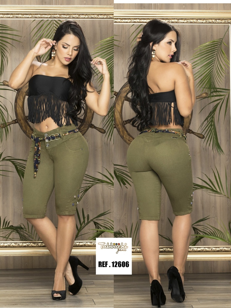 Women's Olive Green Stretch Bermuda Shorts 12606T