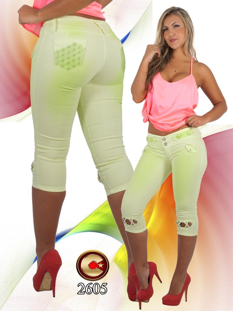 Women's Lime Green Butt Lift Capri Jeans 2625