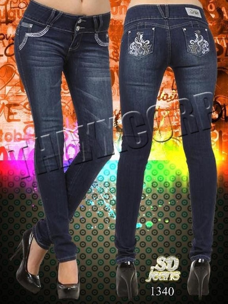 Jeans Ajustados Clásicos Azul Marino Oscuro para Mujer 1340