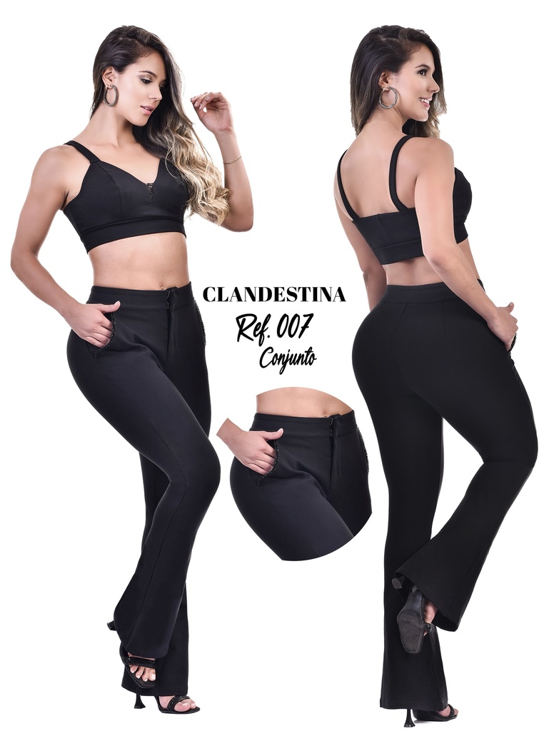 Women's Black Bralette Top & Flare Pants Two-Piece Set 007
