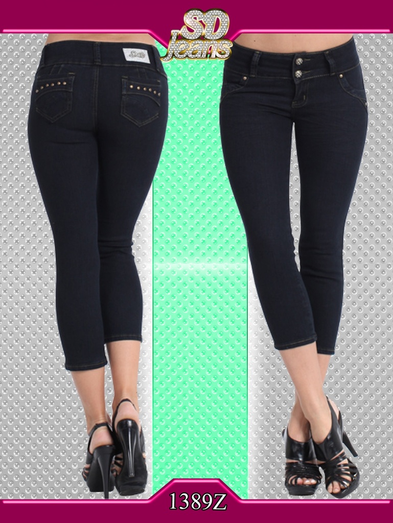 Jeans Capri Levantacola Negro para Mujer 1389Z