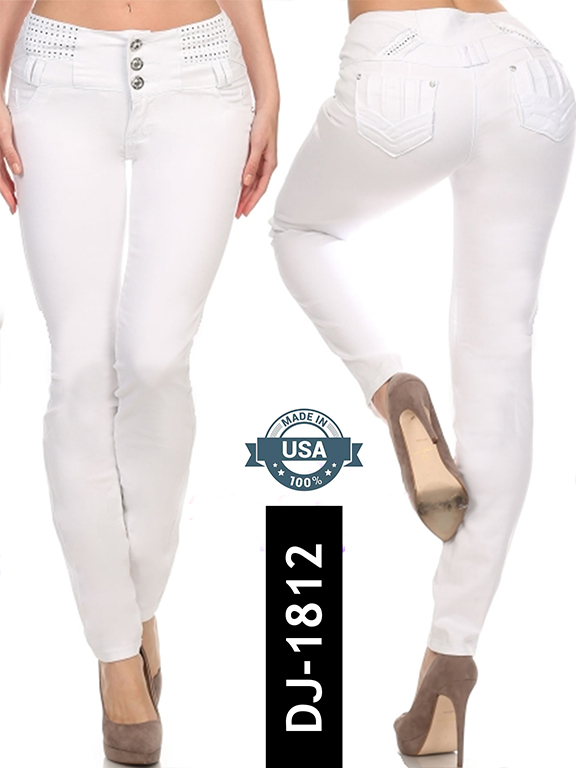 Jeans Levantacola Ajustados Blanco para Mujer DJ-1812