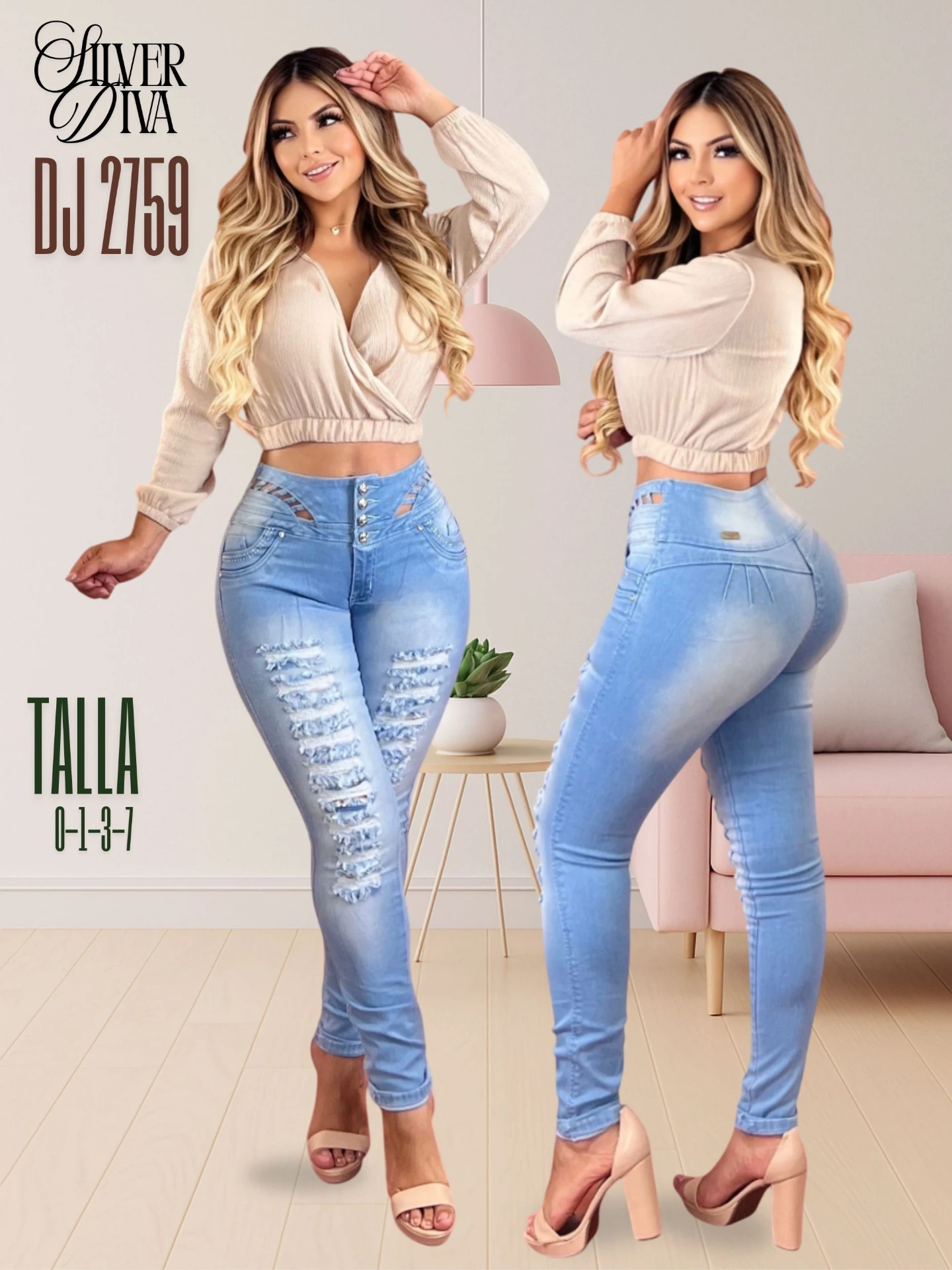 Women's Light Wash Distressed Butt Lift Skinny Jeans DJ2759
