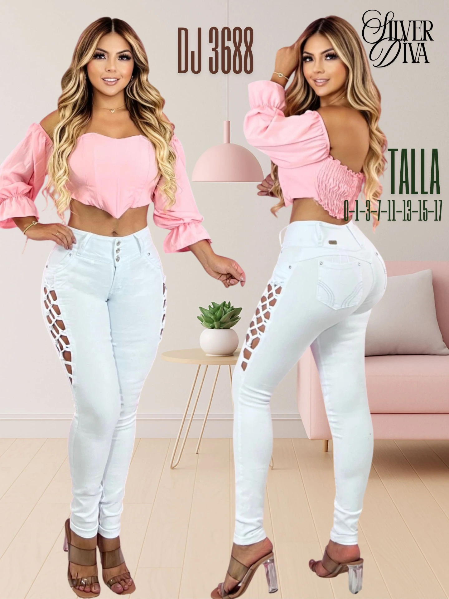 Jeans Levantacola Ajustados con Cordones Laterales Blanco Hielo para Mujer DJ3688